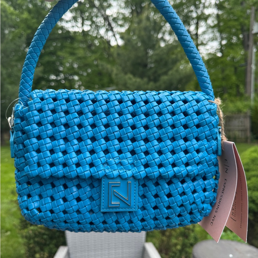Expressions NYC Blue Woven Shoulder Bag with Braided Handle